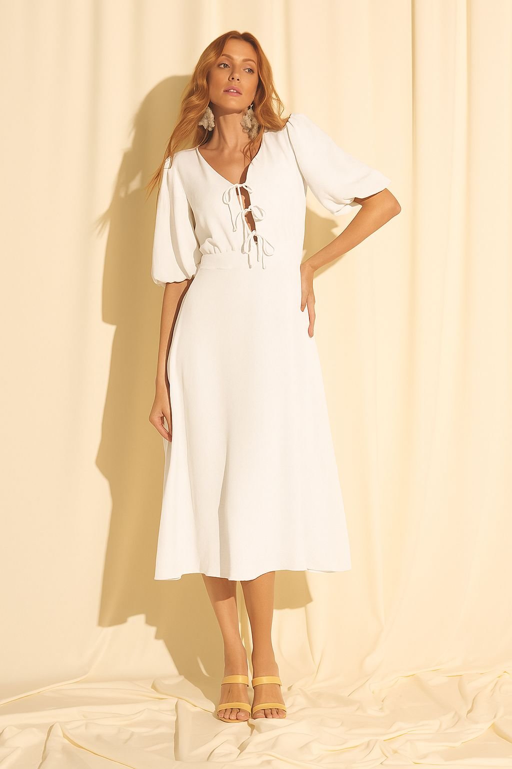 Vestido viscose midi com laço - ref: 226045 - R$ 449,90 em 6x de R$ 74,98