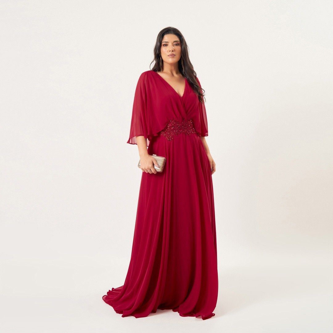 Vestido zebeline com capa bordado - ref: PV8528  - R$ 1.199,90 em 6x de R$ 199,98